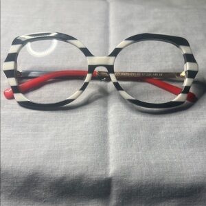 Chic Striped Glasses with Red Arms